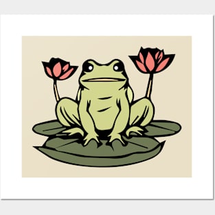 Frog Floating On water - Flower - Vintage Posters and Art